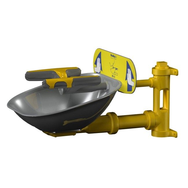Bradley wall-mounted Halo eye/face wash with stainless steel bowl, certified ANSI Z358.1-2009. Bradley wall-mounted Halo eye/face wash with stainless steel bowl, certified ANSI Z358.1-2009.