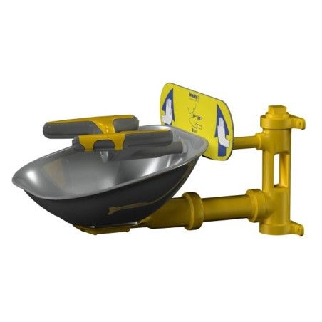 Douche oculaire et faciale murale Halo par Bradley, avec cuvette en acier inoxydable, approuvée ANSI Z358.1-2009.