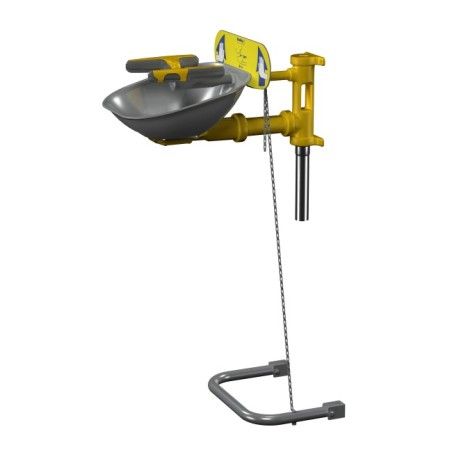 Bradley wall-mounted Halo eye/face wash with pedal, steel bowl, tailpiece and P-trap, certified ANSI Z358.1-2009.