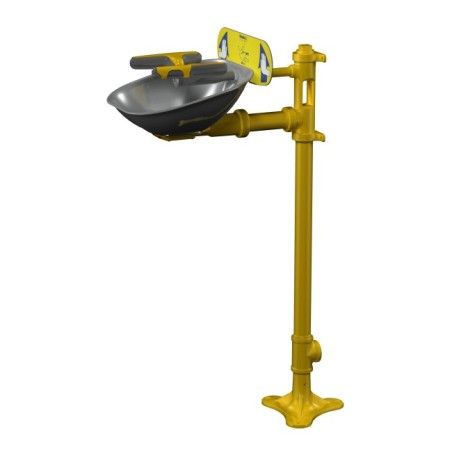 Douche oculaire et faciale à piédestal Halo par Bradley, avec cuvette en acier inoxydable, ANSI Z358.1-2009.