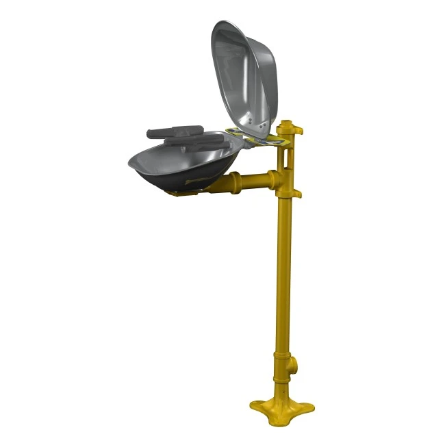 Bradley pedestal Halo eye/face wash with stainless steel bowl and dust cover, certified ANSI Z358.1-2009.