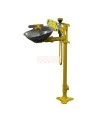 Bradley pedestal Halo eye wash with stainless steel bowl and handheld spray hose, certified ANSI Z358.1-2009.