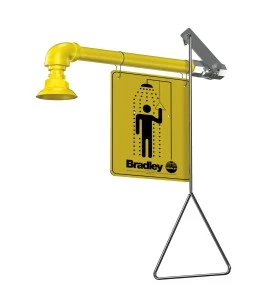 Douche corporelle d’urgence Bradley pour installation murale, entrée d’eau horizontale, approuvée ANSI Z358.1-2009.