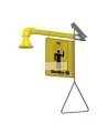 Bradley wall-mounted emergency safety shower, with horizontal water supply and plastic showerhead, certified ANSI Z358.1-2009.