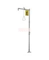 Bradley floor-mounted emergency safety shower made of stainless steel, certified ANSI Z358.1-2009.
