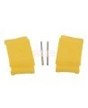 Yellow plastic fly-away sprayhead caps for Bradley Halo eye wash stations.