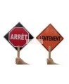 French ARRÊT / LENTEMENT (STOP / SLOW) traffic control paddle for school crossing guard, 12 inches x 12 inches.
