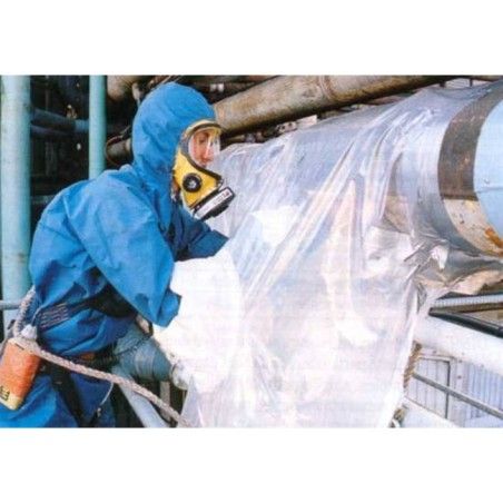 Glove bag for horizontal piping of a diameter of 14 in and less. Ideal for asbestos insulation removal on pipes. 20 units/roll