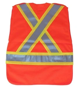 Veste de circulation orange fluo, ajustable M-XXL, CSA Z96 classe 2, 100% polyester, 4 poches.