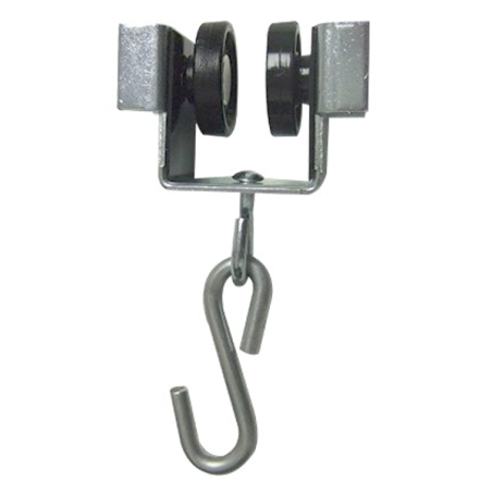 Roller for track of curtain, nylon castors with S hook, riveted castor to steel frame.