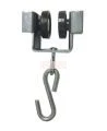Roller for track of curtain, nylon castors with S hook, riveted castor to steel frame.