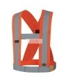 Hi-viz traffic sash, fluorescent orange with retroreflective stripes, CSA Z96-15 class 1 level 2.
