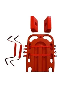 Head immobilizer with straps and foam blocks.