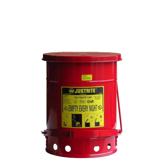 Bidon pour chiffons imbibés d'huiles ou solvants, 6 gallons, avec pédale, approuvé FM, UL, OSHA. Bidon pour chiffons imbibés d'huiles ou solvants, 6 gallons, avec pédale, approuvé FM, UL, OSHA.