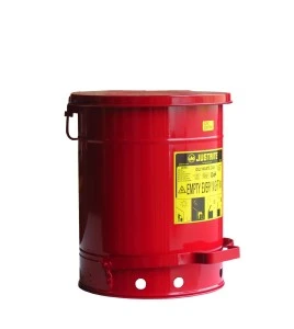 Container for oily or solvent-soaked rags, 10 gallons, with pedal, approved FM, UL, OSHA.