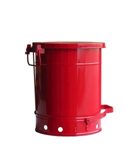 Container for oily or solvent-soaked rags, 10 gallons, with pedal, approved FM, UL, OSHA.