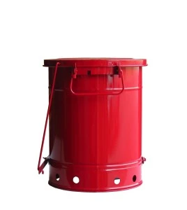Container for oily or solvent-soaked rags, 10 gallons, with pedal, approved FM, UL, OSHA.