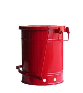 Container for oily or solvent-soaked rags, 10 gallons, with pedal, approved FM, UL, OSHA.