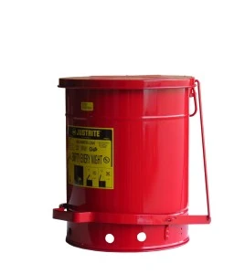 Container for oily or solvent-soaked rags, 10 gallons, with pedal, approved FM, UL, OSHA.