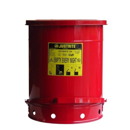 Container for oily or solvent-soaked rags, 14 gallons, with pedal, approved FM, UL, OSHA. 