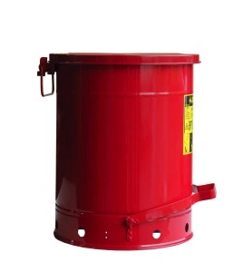 Container for oily or solvent-soaked rags, 14 gallons, with pedal, approved FM, UL, OSHA. 