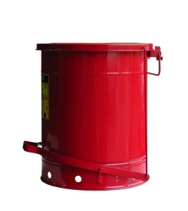 Container for oily or solvent-soaked rags, 14 gallons, with pedal, approved FM, UL, OSHA. 