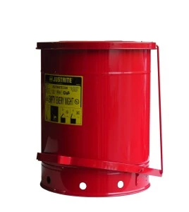 Container for oily or solvent-soaked rags, 14 gallons, with pedal, approved FM, UL, OSHA. 