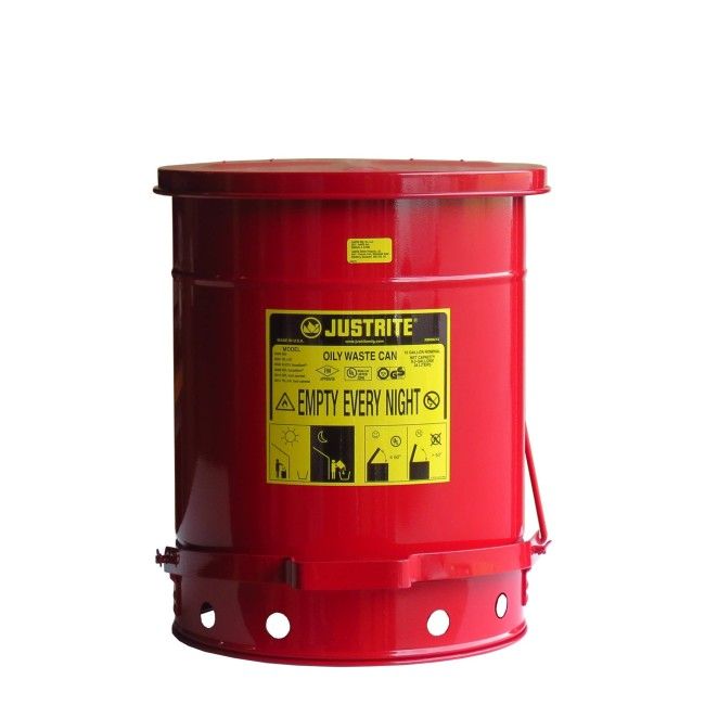 Bidon pour chiffons imbibés d'huiles ou solvants, 10 gallons, avec pédale, approuvé FM, UL, OSHA Bidon pour chiffons imbibés d'huiles ou solvants, 10 gallons, avec pédale, approuvé FM, UL, OSHA