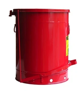 Container for oily or solvent-soaked rags, 21 gallons, with pedal, approved FM, UL, OSHA.