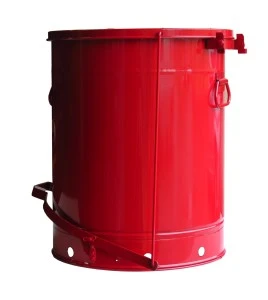 Container for oily or solvent-soaked rags, 21 gallons, with pedal, approved FM, UL, OSHA.