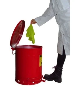 Container for oily or solvent-soaked rags, 14 gallons, with pedal, approved FM, UL, OSHA. 