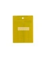 Yellow plastic monthly inspection tag for fire extinguishers, labelling in English, covering 4 years.