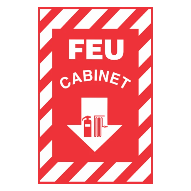 Affiche d’urgence et d’incendie «Feu Cabinet» en divers formats, matériaux, langues & éléments optionnels