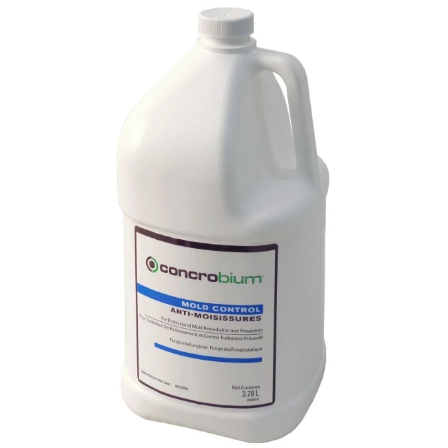 Encapsulant fongistatique Concrobium aux sels minéraux pour le contrôle et la prévention des moisissures. 1 gal US/bouteille. Encapsulant fongistatique Concrobium aux sels minéraux pour le contrôle et la prévention des moisissures. 1 gal US/bouteille.