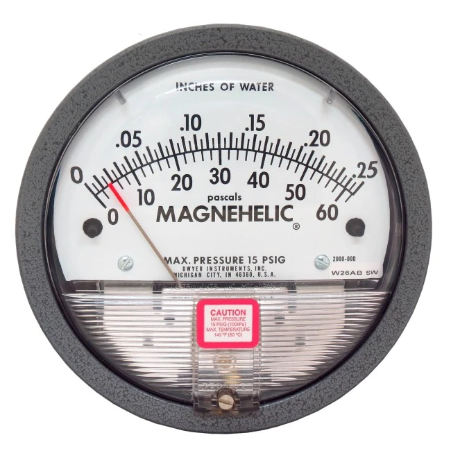 Manomètre Magnehelic S2000 à échelle de 0 à 0,25 pouces d'eau (0 à 60 Pa), pour mesurer la pression différentielle