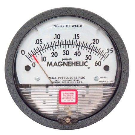 Manomètre Magnehelic S2000 à échelle de 0 à 0,25 pouces d'eau (0 à 60 Pa), pour mesurer la pression différentielle