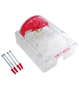 Stopper II® clear polycarbonate cover with a warning horn & English labelling for surface mounted manual pull stations