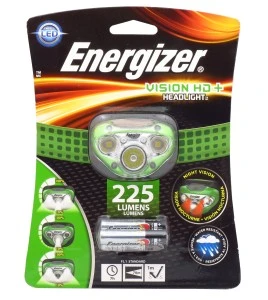 Lampe frontale mains libres Energizer Vision HD+ multifaisceau, à intensité réglable (max 225 lumens).