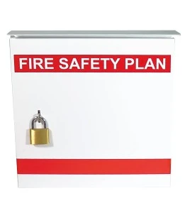 Steel box safety plan13 3/8 in W X 13 3/8 in H X 4 1/4 in. Fire safety plan box is made 18 gauge.