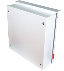 Boìte pour plan d'urgence 13 3/8 po L X 13 3/8 po H X 4 1/4 po P. Boîtier en acier sécuritaire et résistant aux intempéries. 