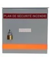 Steel box safety plan13 3/8 in W X 13 3/8 in H X 4 1/4 in. Fire safety plan box is made 18 gauge.