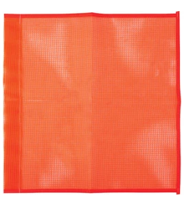 Hi-viz orange nylon traffic flags with dowel sleeve, 18 inches X 18 inches.