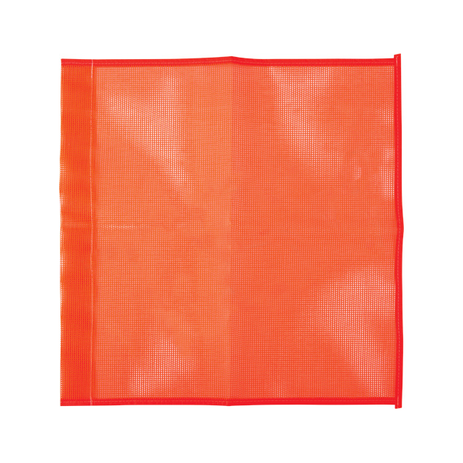 Hi-viz orange nylon traffic flags with dowel sleeve, 18 inches X 18 inches. Hi-viz orange nylon traffic flags with dowel sleeve, 18 inches X 18 inches.