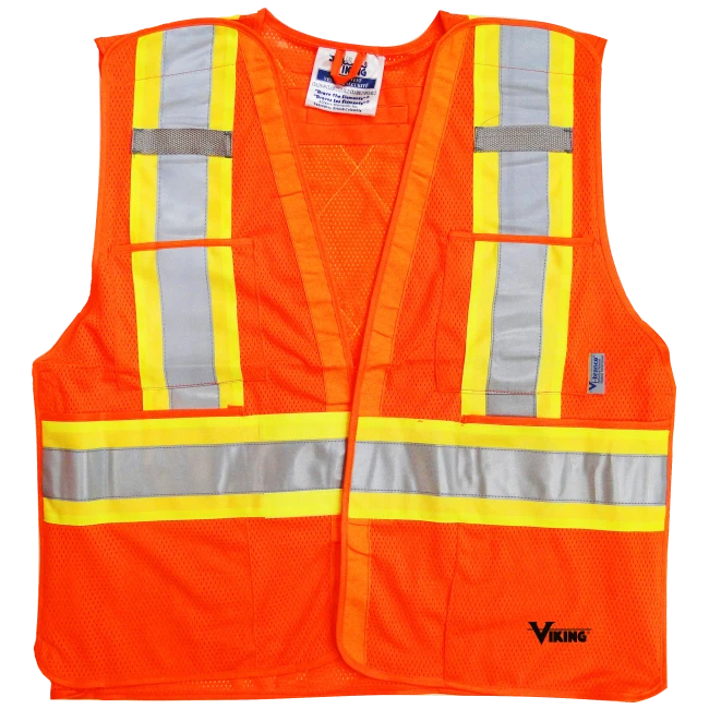 Veste de circulation orange fluo, 4 grandeurs, conforme CSA Z96-15 classe 2 niveau 2, 4 poches.