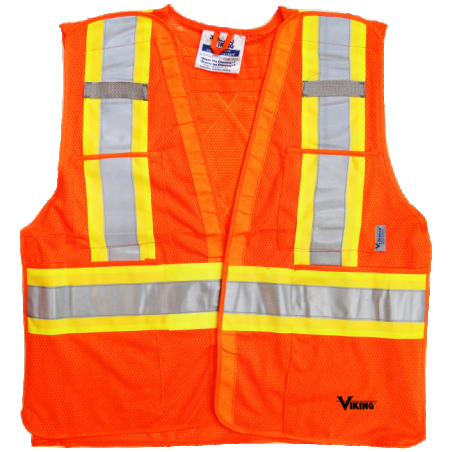 High-visibility orange safety vest, 4 sizes, CSA Z96-15 class 2 level 2, 4 pockets.
