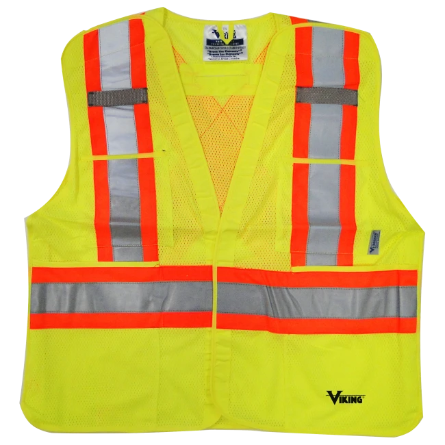 High-visibility yellow safety vest, 4 sizes, CSA Z96-15 class 2 level 2, 4 pockets.