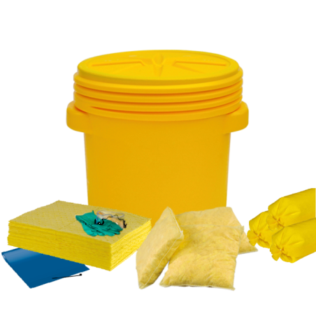 Ensemble pour déversement de produits chimiques aqueux et huileux, 20 gallons US (75 L), dans un baril à couvercle vissable.