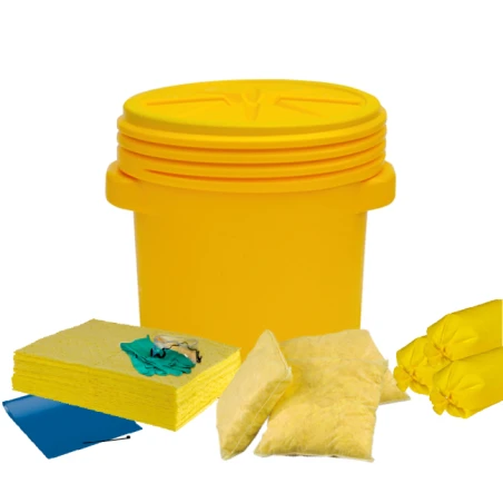 Ensemble pour déversement de produits chimiques aqueux et huileux, 20 gallons US (75 L), dans un baril à couvercle vissable.