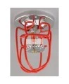 Economical sprinkler guard, made of metal with red enamel coating.