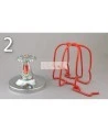Economical sprinkler guard, made of metal with red enamel coating.